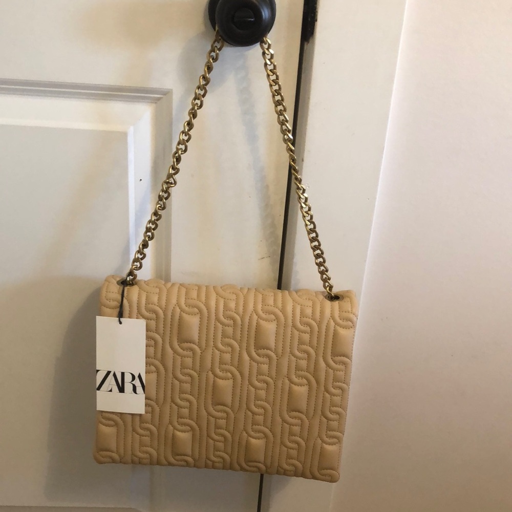 Zara Tan Geometric Quilted Shoulder Bag